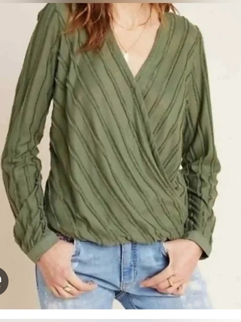 👗Maeve Olive Green Textured Wrap Top